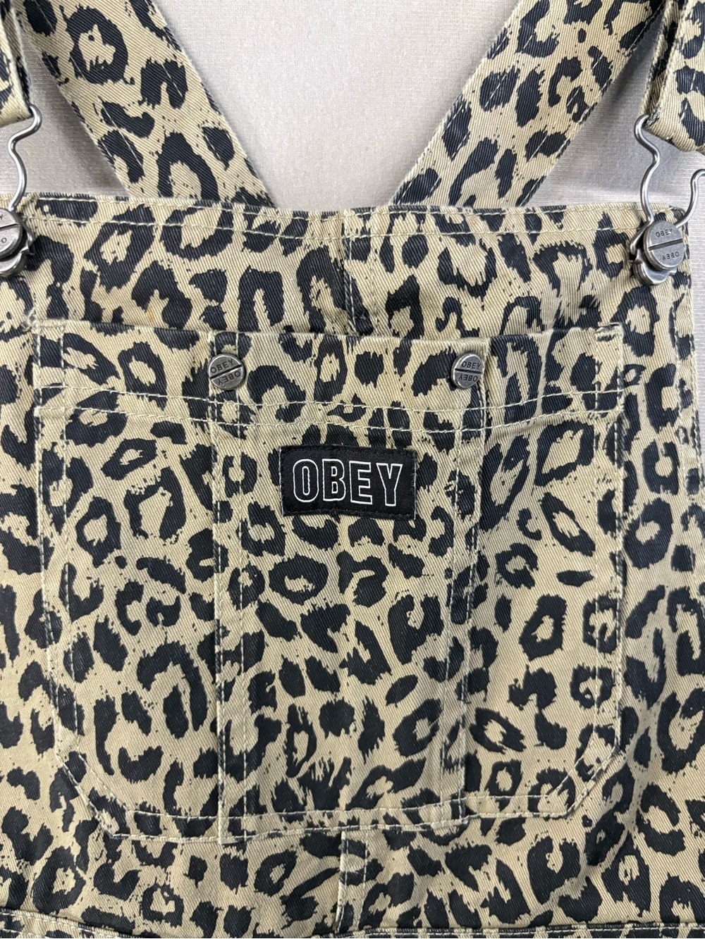 Obey Casbah Leopard Print Dungarees Overalls - Khaki Leopard Size 27 Women - Picture 3 of 8